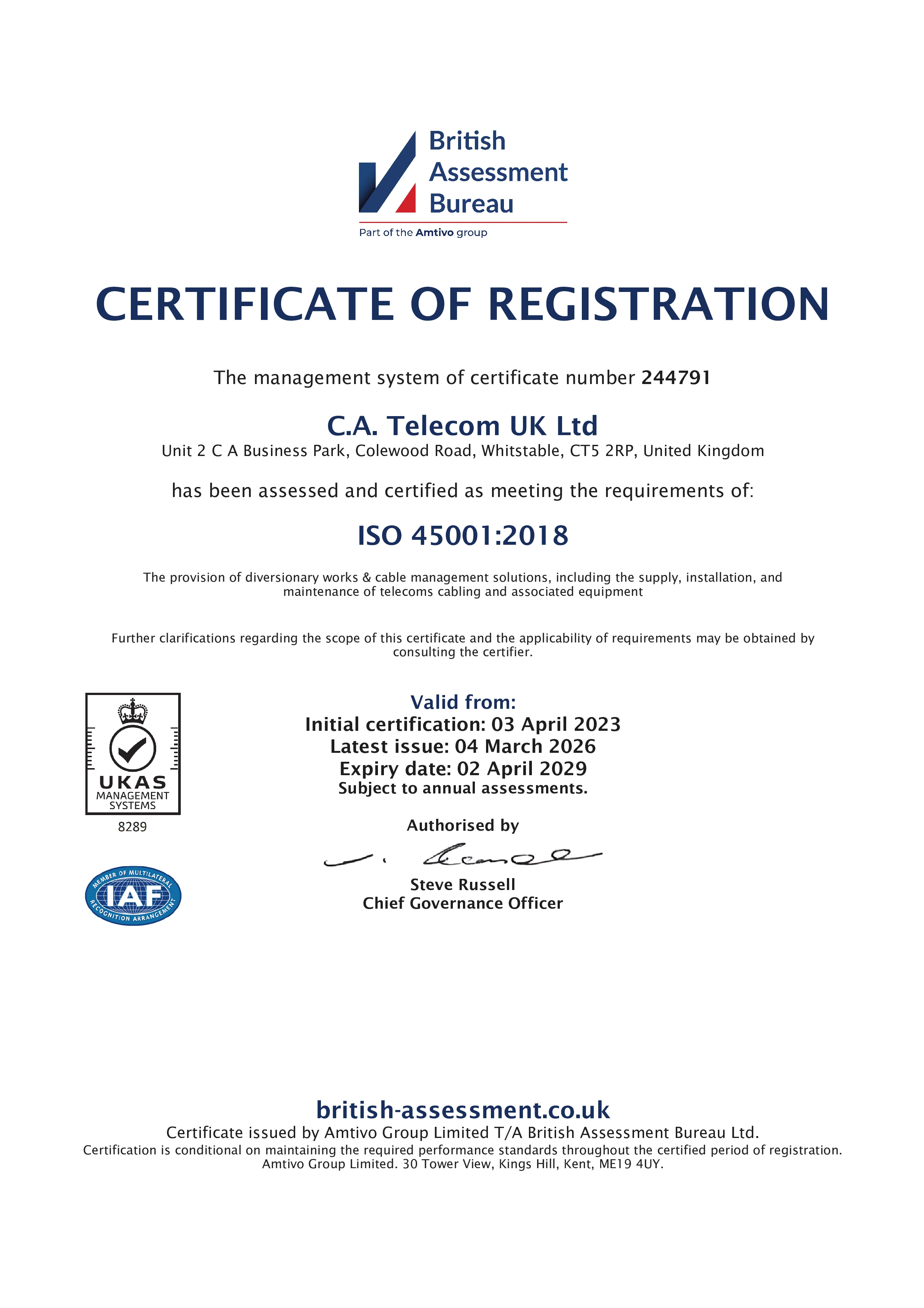 ISO 45001 Certificate